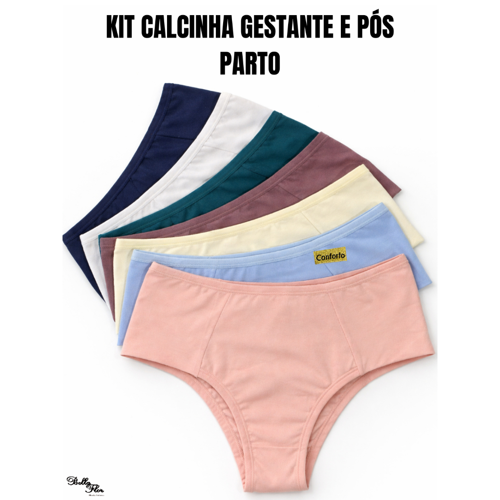 Kit Calcinhas Cintura Alta Gestante SUSTENTAÇÃO REFORÇADA Pós Parto Lingerie Forro 100% Algodão em Oferta na Shopee