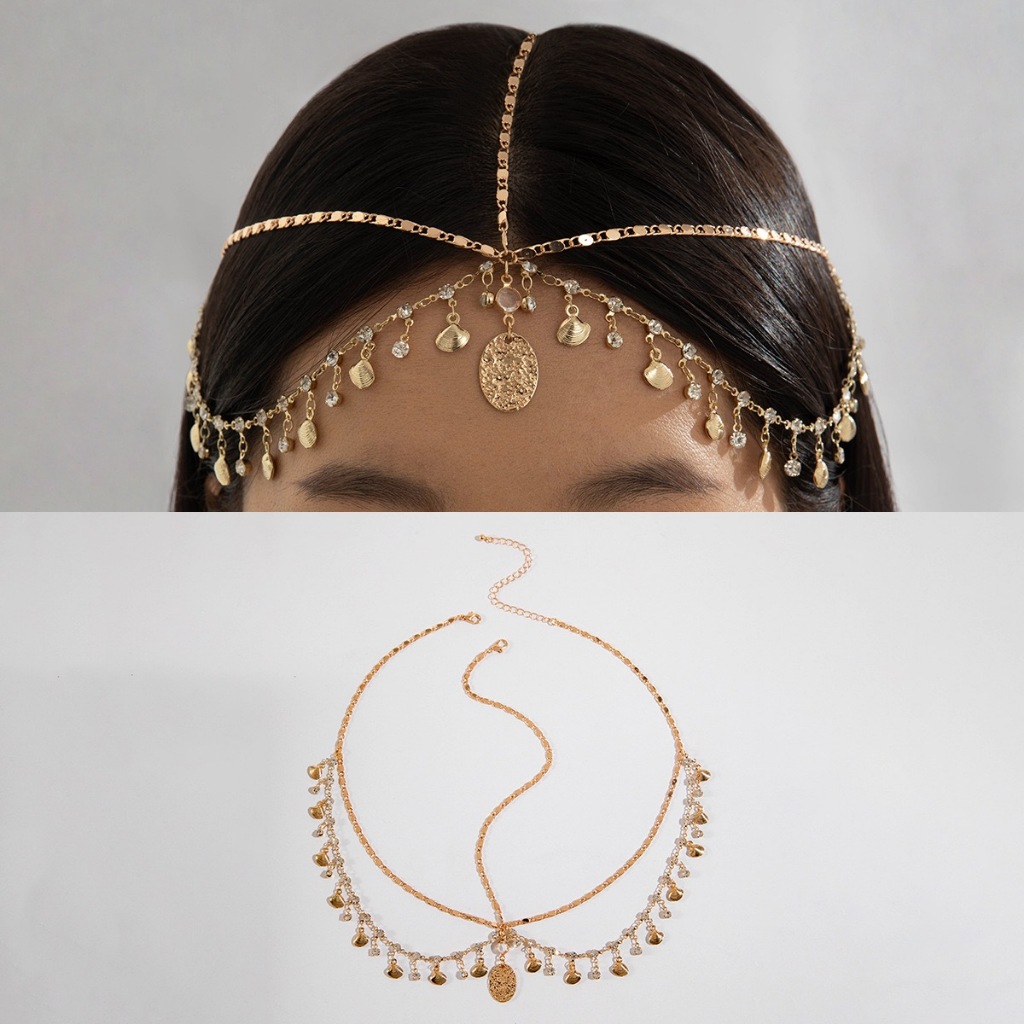 Tiara Indiana Boho Feminina Dourada/Prata – Head Chain com Pingentes, Acessório de Cabelo Festa Carnaval em Oferta na Shopee