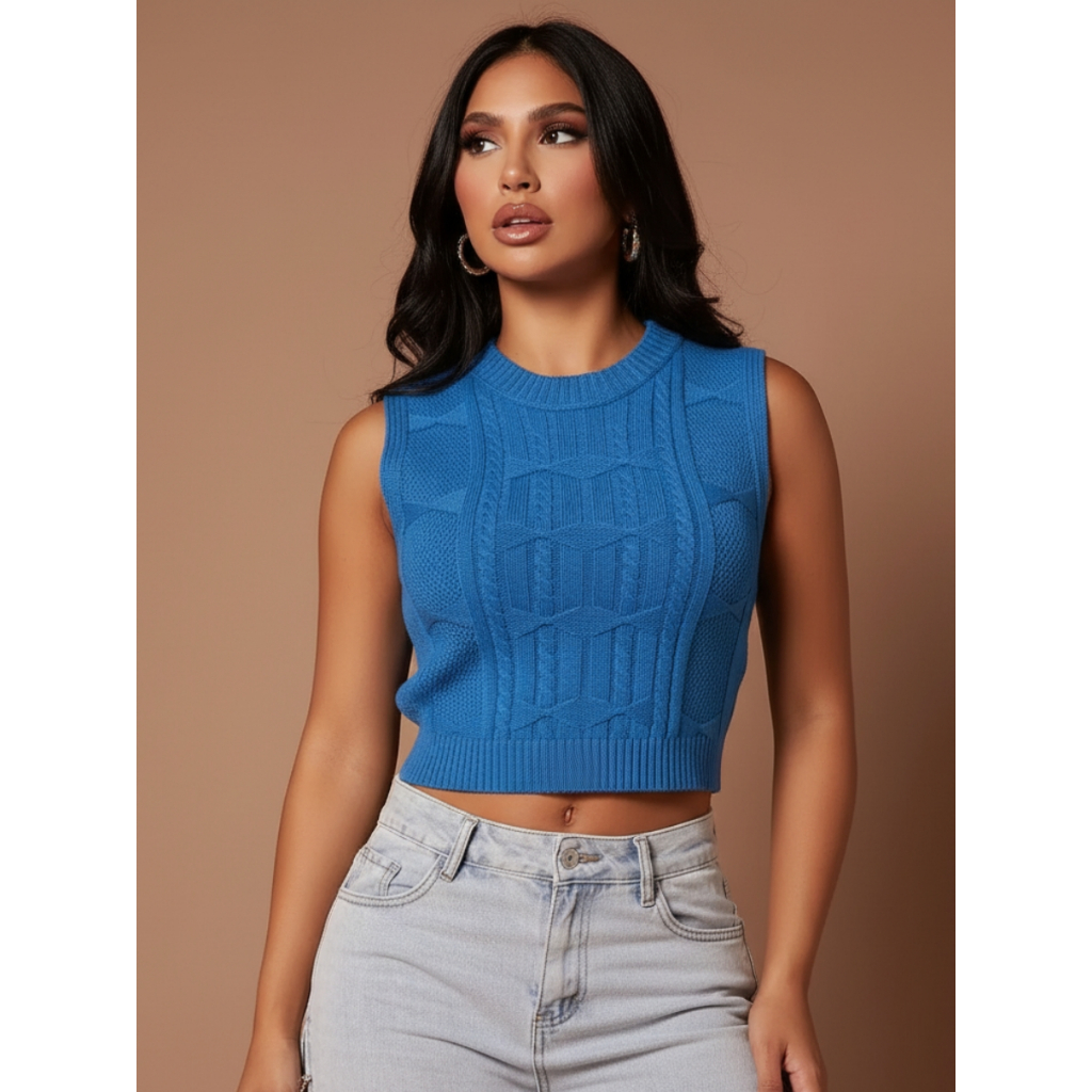 Blusa Cropped Feminina Tricot Modal Justo Regata Básica Sem Manga