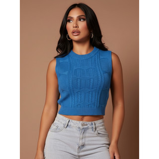 Blusa Cropped Feminina Tricot Modal Justo Regata Básica Sem Manga