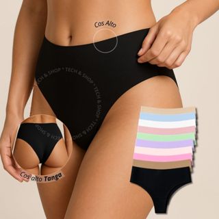 Kit 12,10 ou 3 Calcinhas Cós Alto Tanga Sem Costura Macia Confortável Premium em Oferta na Shopee