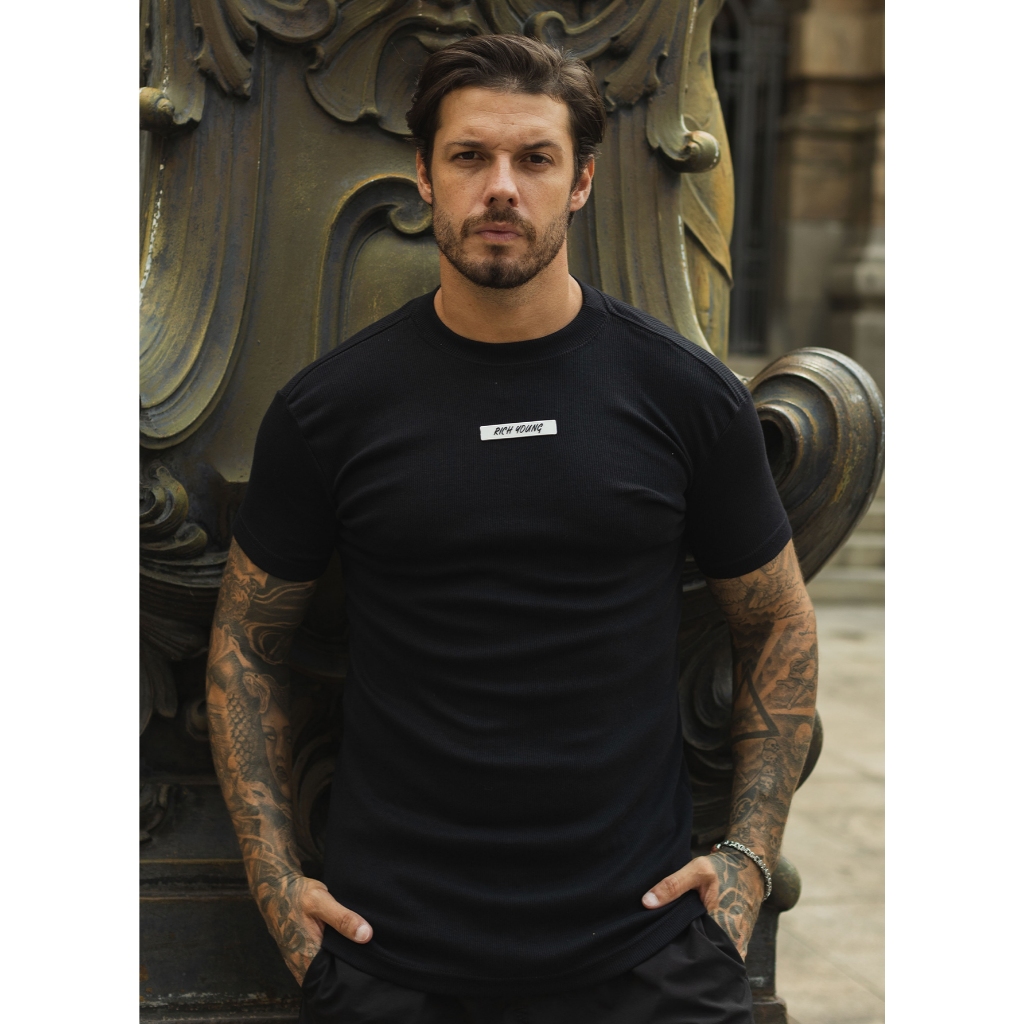 Camiseta Slim Canelada Borracha Estilo Americano Streetwear Justa ao Corpo Ribana em Oferta na Shopee