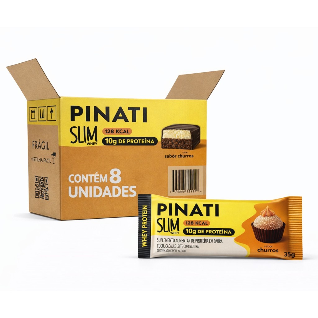Kit 8 Barra Slim Whey Churros PINATI 35g - 10g de Proteina