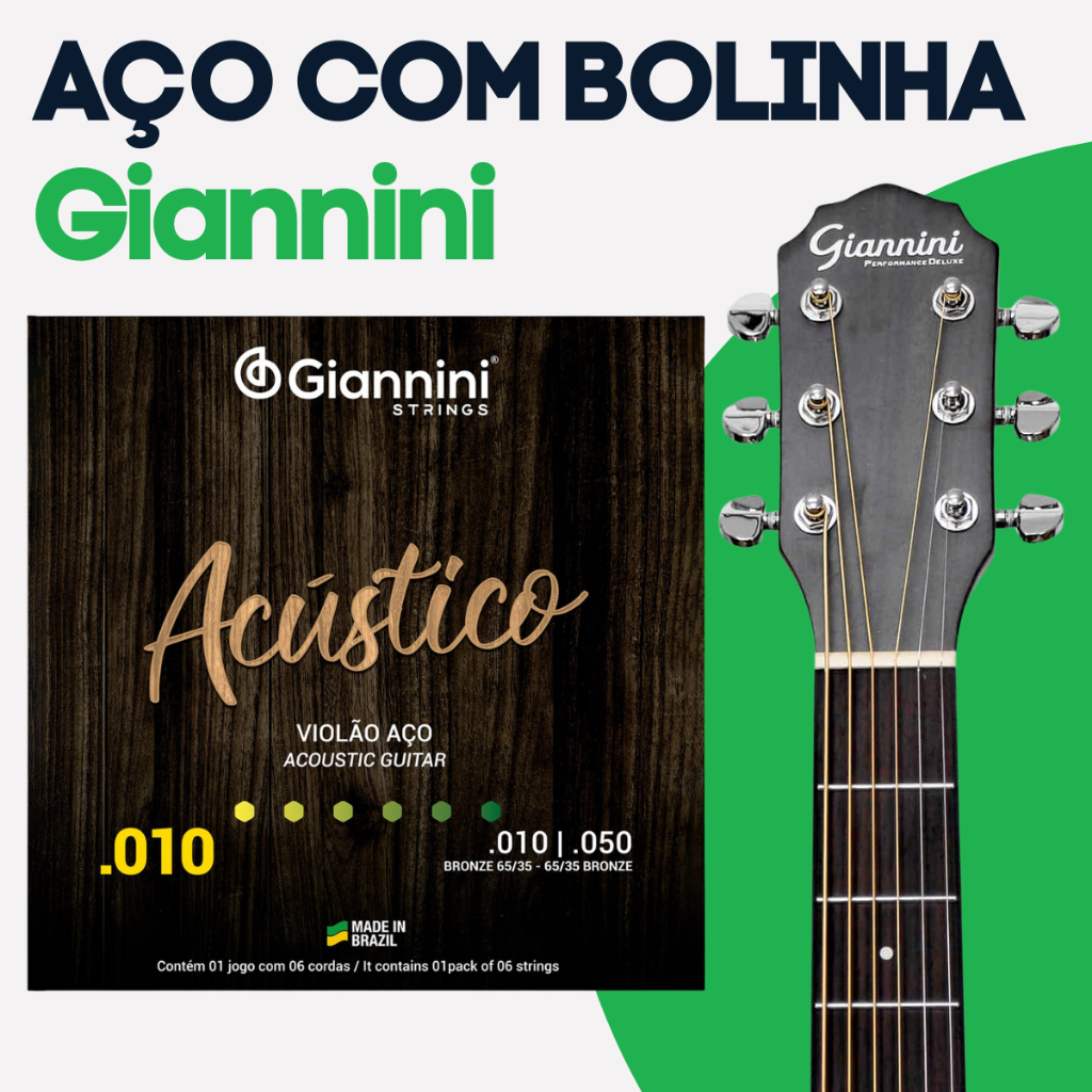 Encordoamento Giannini Com Bolinha Geswam Encordoamento Violão Aço 010 Corda de Violão de Aço Bronze em Oferta na Shopee