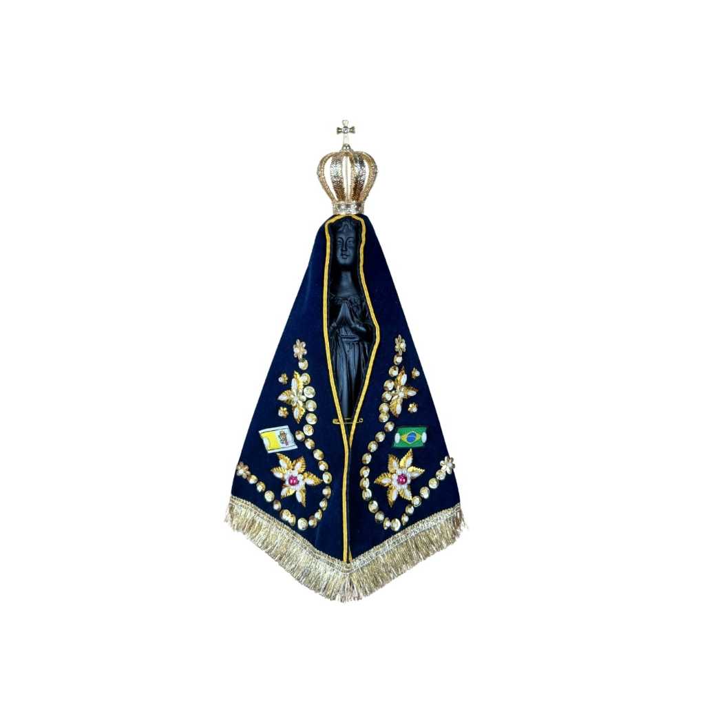 Kit Nossa Senhora Aparecida 25cm Gesso com Manto e Coroa Estátua Católica Decorativa Altar Presente Fé Proteção