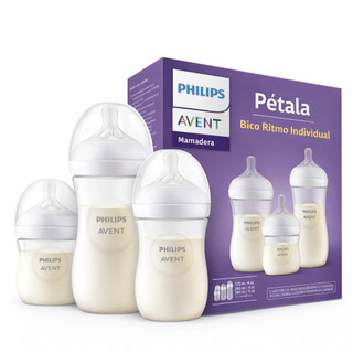 Kit 3 Mamadeiras Pétala 125 + 260 + 330ml Triplo Transparente Philips Avent