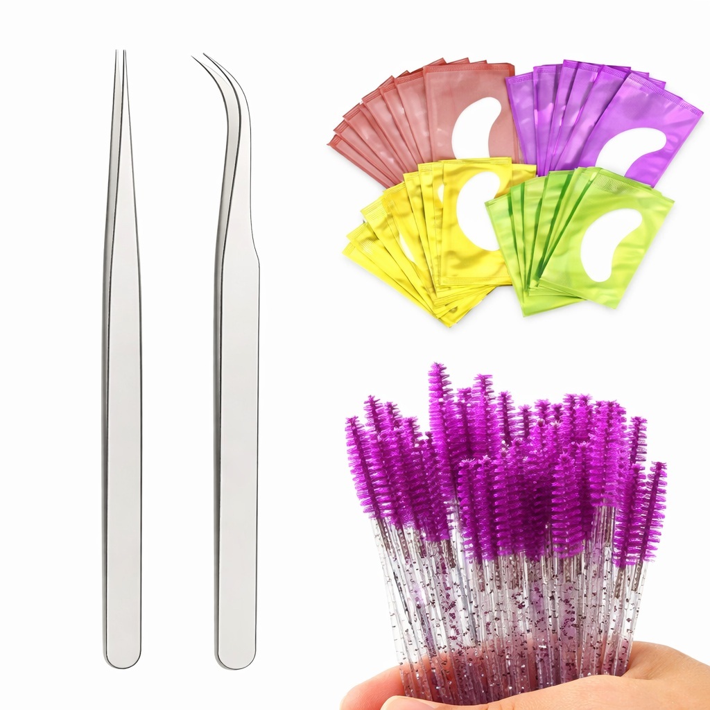 Kit Par De Pinças + Pad Protetor de Pálpebras e Escovinhas Alongamento Cílios Fio A Fio em Oferta na Shopee