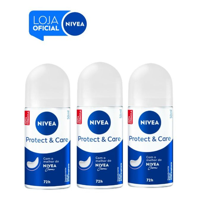 KIT NIVEA Desodorante Roll-on Protect & Care 50ml - 3 unidades BBB 26 em Oferta na Shopee