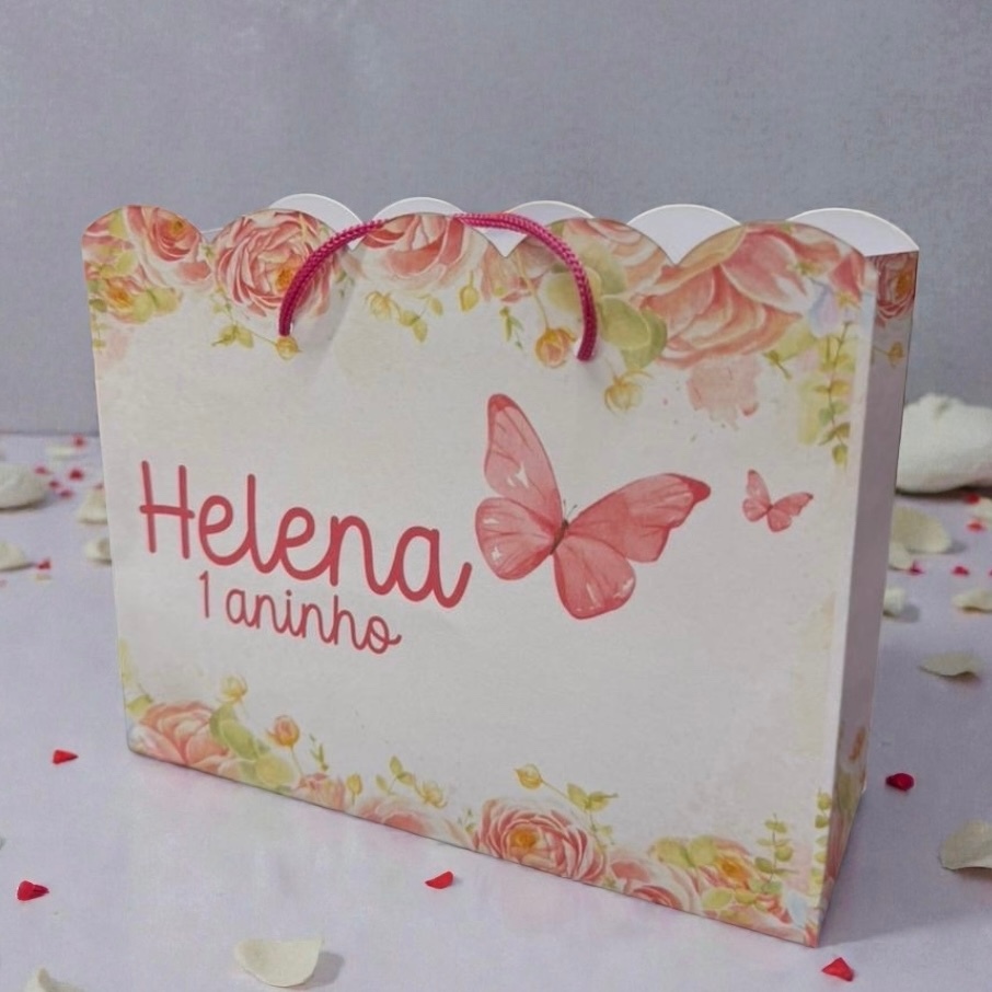 10 Sacolinhas Personalizadas Jardim Encantado Borboletas – Lembrancinha Festa Infantil G (20x16x6)