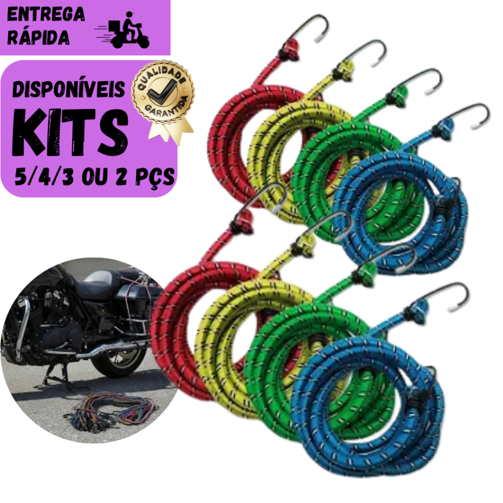 Kits 5/4/3 ou 2 Extensor Elástico Com Ganchos P/ Amarrar Carga Moto Carro Bagageiro Reforçado 1,5 Mt em Oferta na Shopee