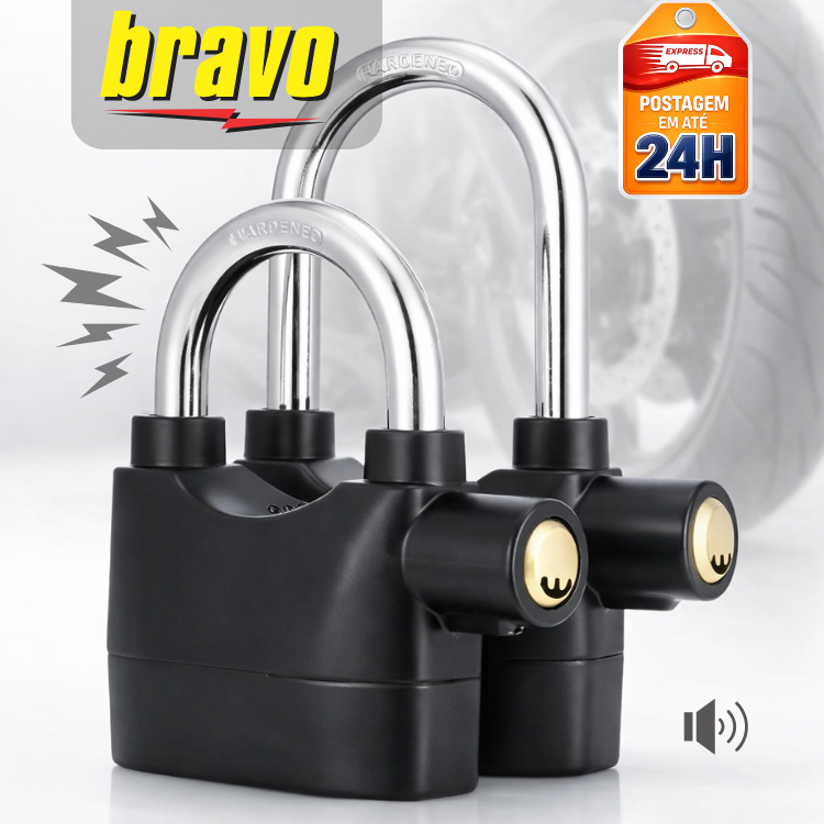 Cadeado Bravo Antifurto Haste Longa Curta Alarme Sonoro | Dispara Som Alto Tentativa de Arrombamento em Oferta na Shopee