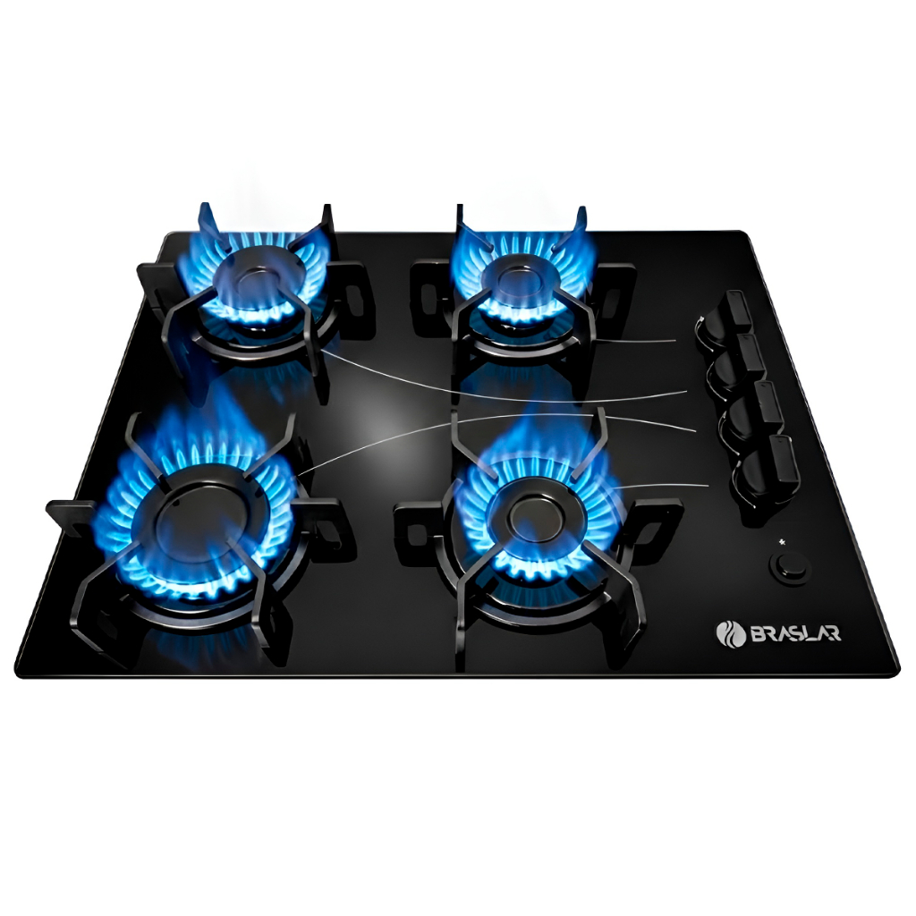 Fogão Cooktop 4 Bocas Pop Vidro Trempe Ferro Fundido