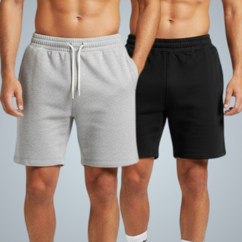 Kit 2 Bermudas Moletinho Masculino Com Elástico Na Cintura Bolso Lateral Academia Inverno Casual