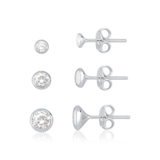 Trio de brincos prata 925 - Cravação inglesa em Oferta na Shopee