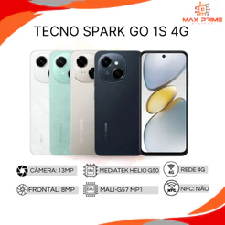 Tecno Spark Go 1S 4G, 64GB+3GB RAM, Bateria 5000MAH, Versão Global, Mediatek Hélio G50