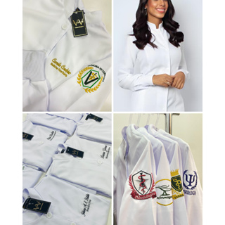 Jaleco Feminino Bordado Nome + Brasão e Faculdade em Oferta na Shopee