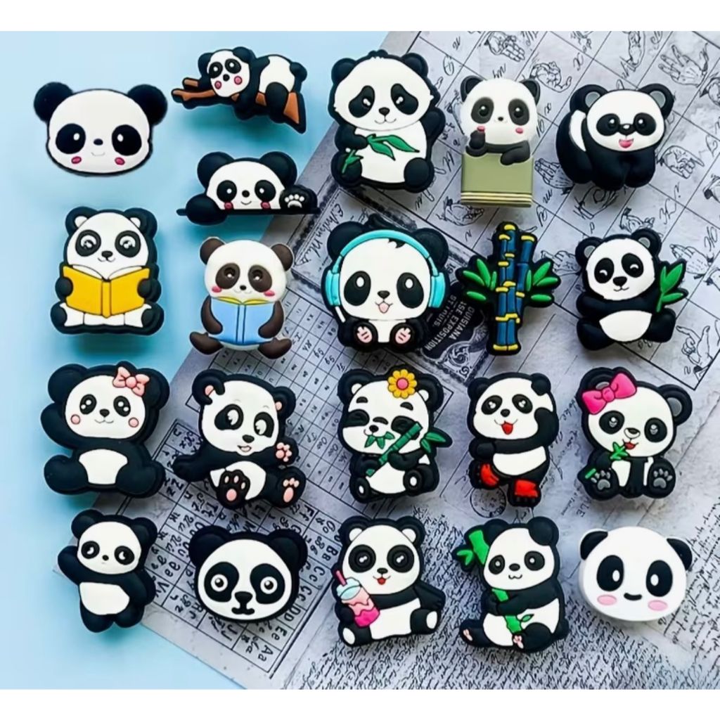 Kit 5 Pins/Charms Panda em PVC para Crocs e Bolsas