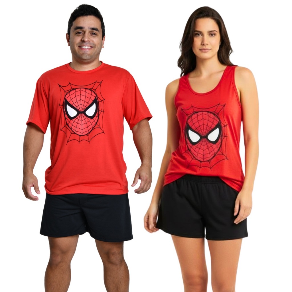 Kit 2 Pijamas Casal Feminino Babydoll Regata E Masculino Curto