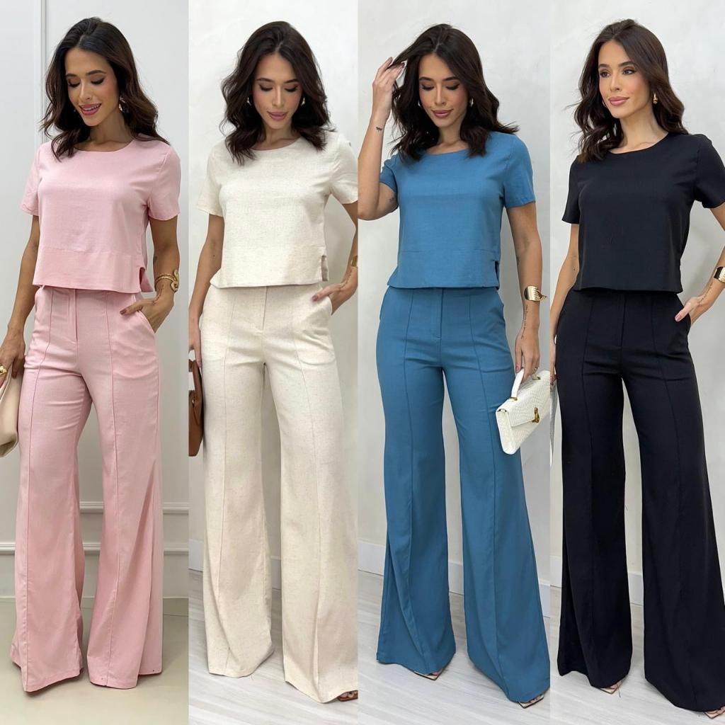 CONJUNTO FEMININO ALFAITARIA - CALÇA PANTALONA + BLUSA ELEGANTE - MODA SOCIAL