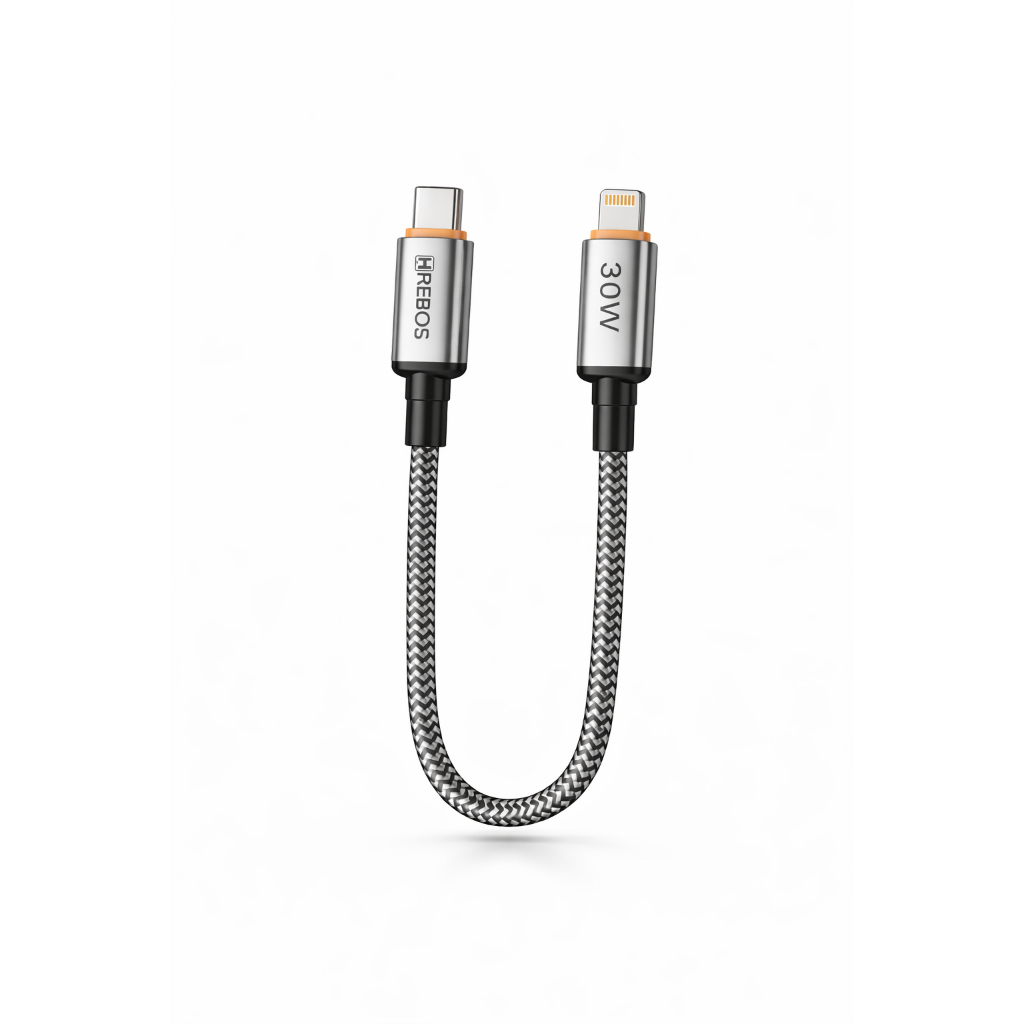 Cabo para Iphone Curto 20cm USB-C Lightning 30W Nylon Reforçado Power Bank Carro Moto Iphone 11 12 13 14