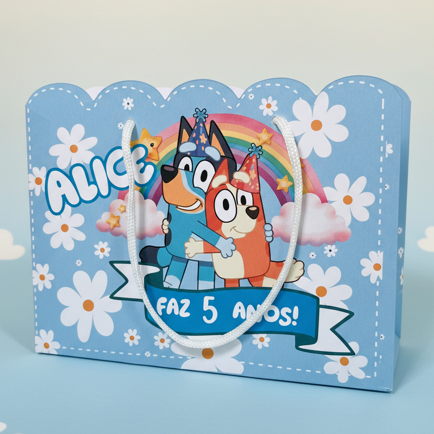 Kit 10 Sacolinha Nuvem Personalizada-BLUEY AZUL-Pegue e Monte-Decoração de Festa-Lembrancinhas