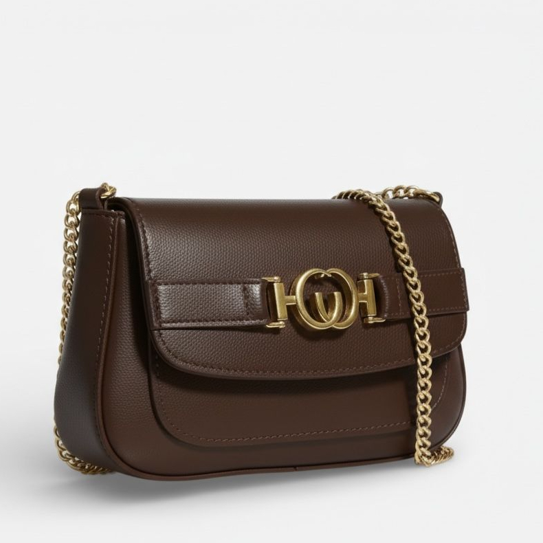 Bolsa de ombro feminina com alça de corrente, Bolsa luxo com detalhes em dourado e bolso externo em Oferta na Shopee