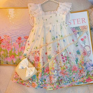 Vestido Infantil com Chapéu de Palha Estilo Princesa Floral Doce para o Verão em Oferta na Shopee