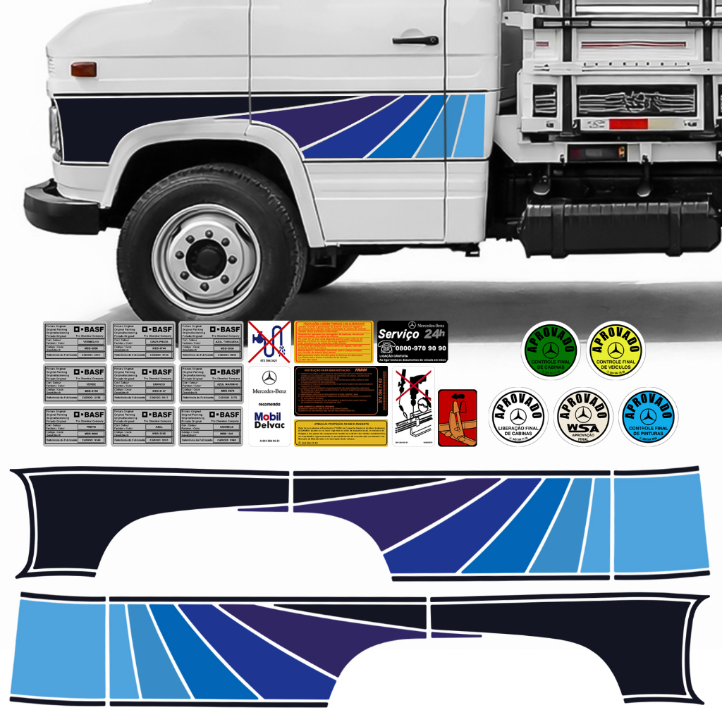 Kit Adesivo Faixa Lateral Porta Caminhão Mb 608 Compatível Mercedes Benz Azul