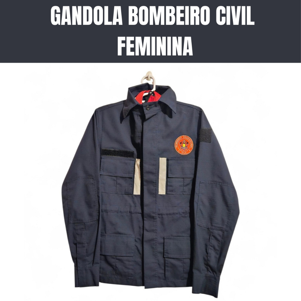 Gandola Tática Azul Marinho Feminina Bombeiro Civil Profissional Farda Operacional Rip Stop Manga Longa Com Refletivo