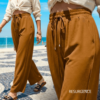 Calça Pantalona Wide Leg Feminina Casual Soltinha Dia a Dia Duna Leve Verão Praia Blogueira Chique em Oferta na Shopee