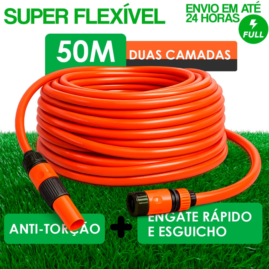 Mangueira Jardim Reforçada Super Flexível Siliconada Anti Torção 10 á 50m Resistente Flexivel 1/2" em Oferta na Shopee
