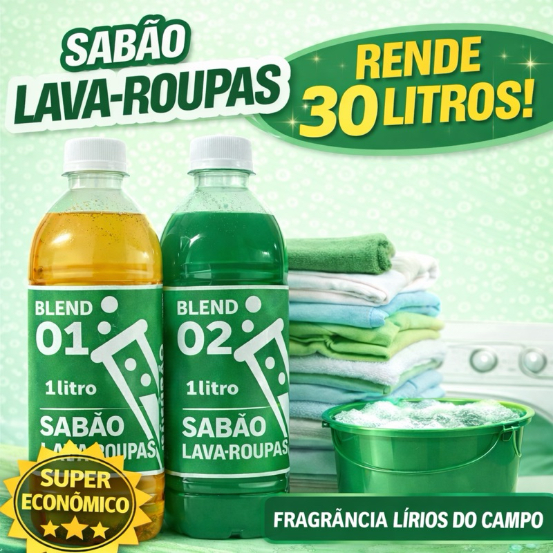 BLEND BASE SABAO LÍQUIDO VERDE LÍRIOS DO CAMPO 2X1LT - RENDE 30L em Oferta na Shopee