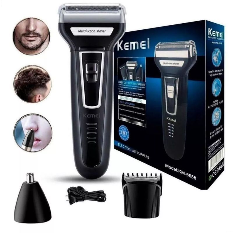 Aparador de Barba e Pelos Barbeador 3 em 1 Recarregável Bivolt (KM6558)