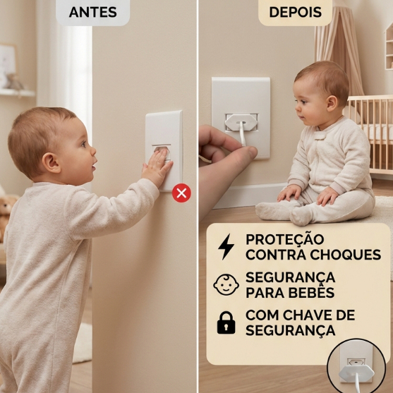 Protetor de Tomada Infantil Anti Choque Bebê Segurança 2 e 3 Pinos com Chave