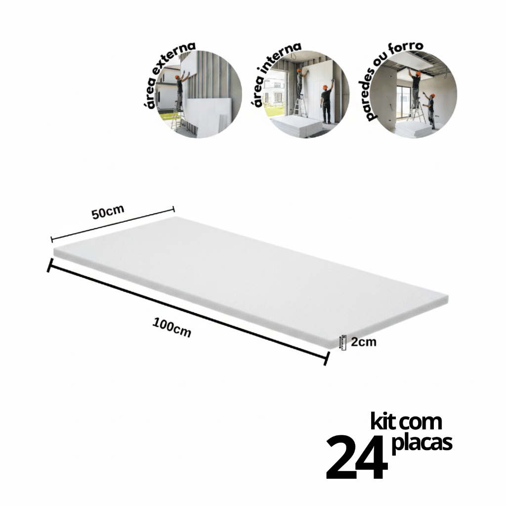 Kit 24 Placas Isopor EPS Antichamas 20mm 100x50cm Revestimento Construção Decoração