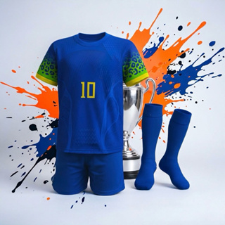 Camisa Short + MEIAO copa do mundo infantil e juvenil bordados tecido esportivo em Oferta na Shopee