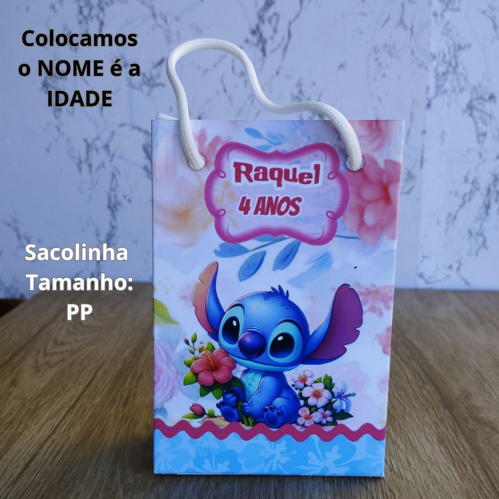Sacolinhas Personalizadas + BRINDE Lilo e Stitch Rosa e Azul - Tamanho PP - /Lembrancinha /Aniversário ~Infantil