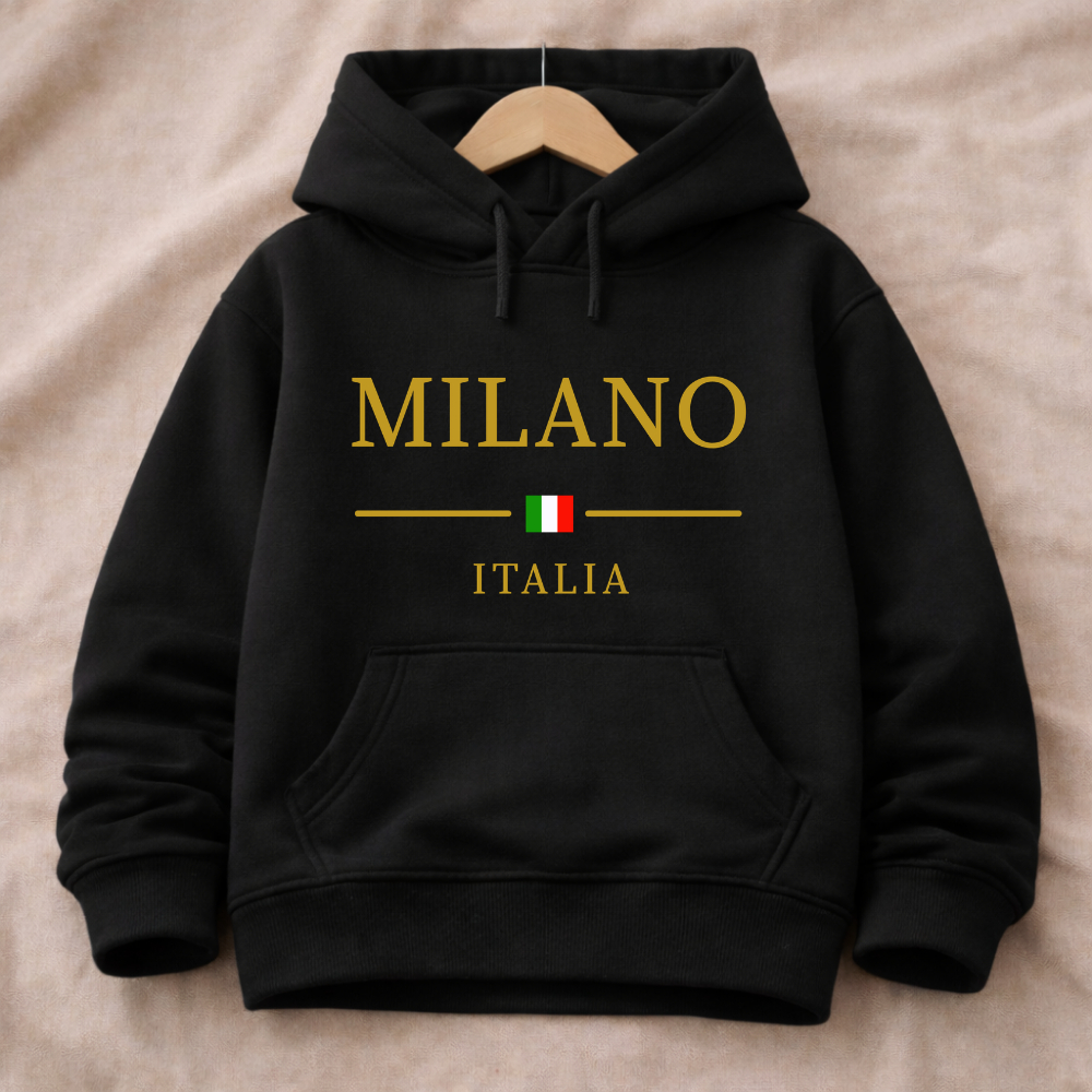 Moletom Infantil Milano Itália com Capuz Bolso Canguru Quentinha Confortável em Oferta na Shopee