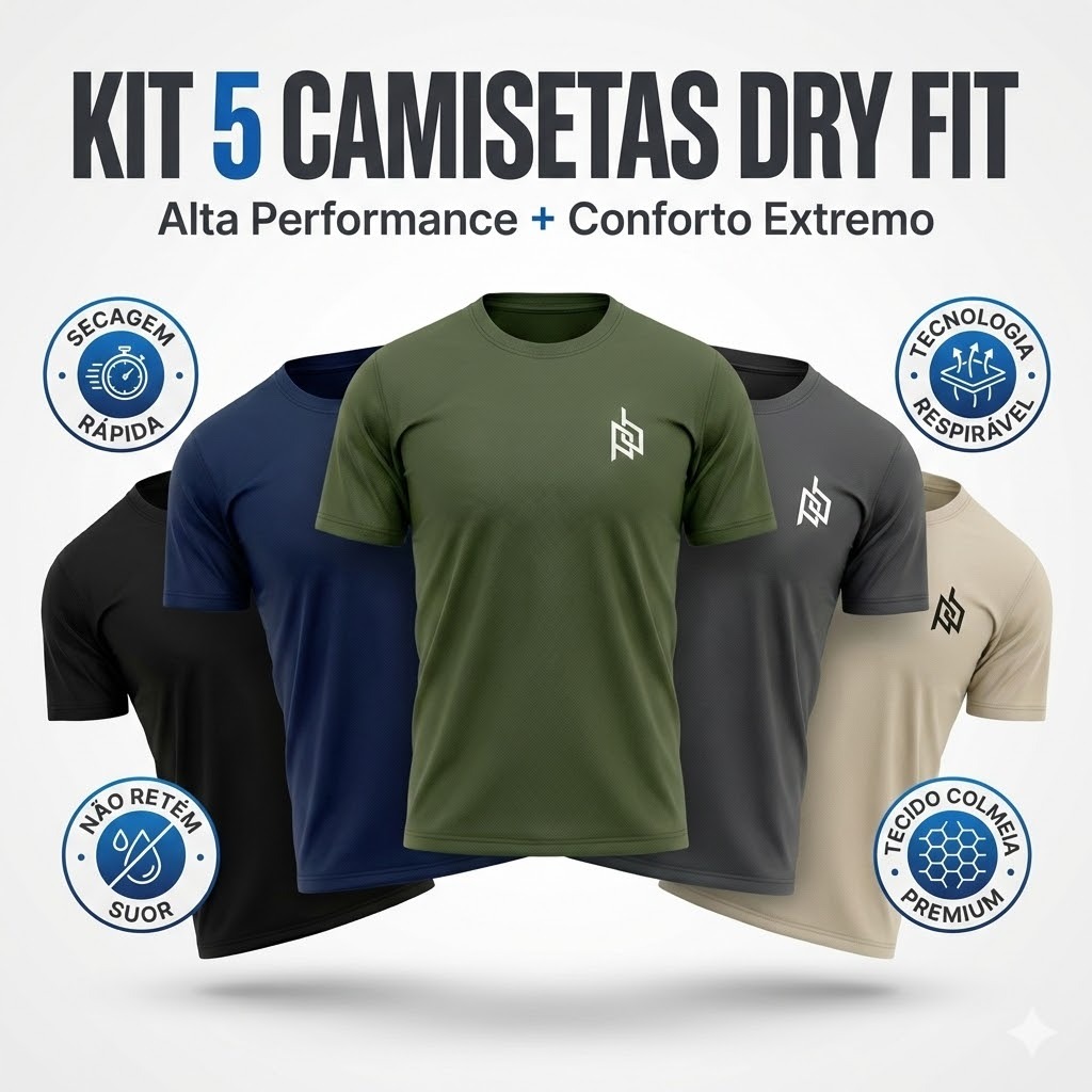 Kit 5 Camisetas Dry Fit Masculina Casual Treino Academia Esportes Exercícios Corrida Envio Imediato!