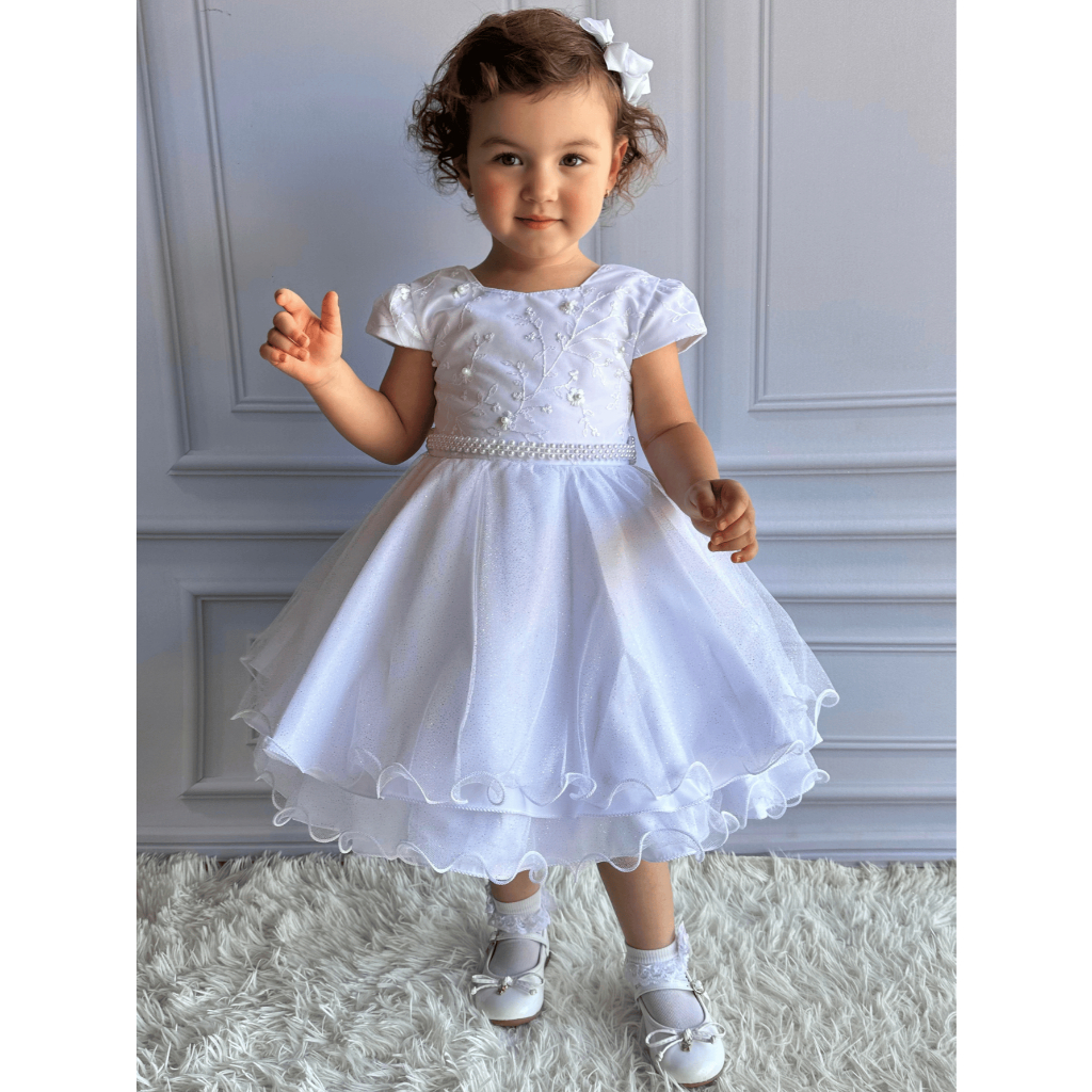Vestido Infantil Festa Luxo Princesa Tule Bordado Floral Pérolas Varias Cores – 1.2.3