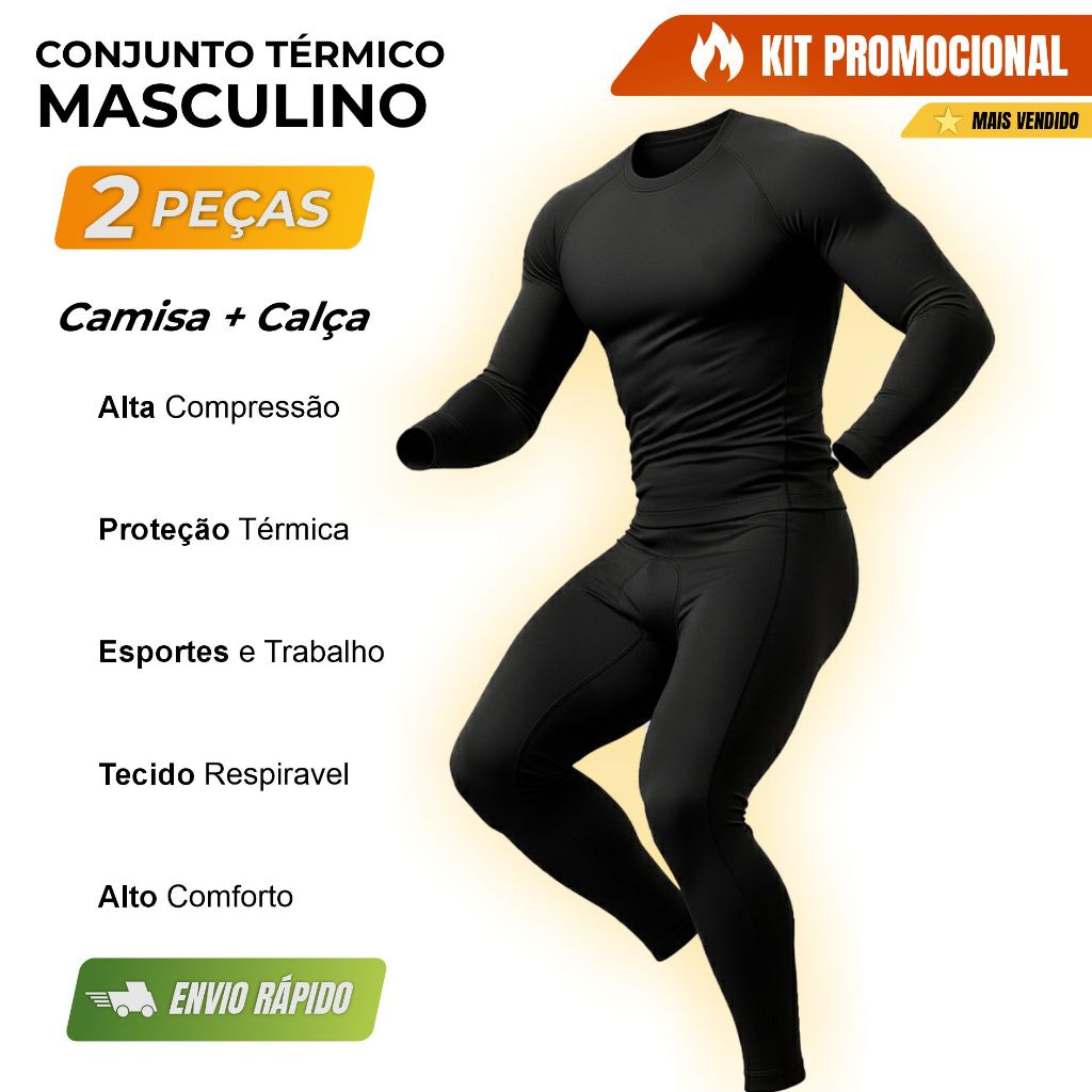 Conjunto Masculino camiseta térmica de manga longa e calça respiráveis para treino de fitness na