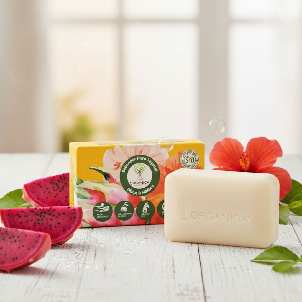 Sabão Em Barra Orgânica Puro Vegetal Pitaya E Hibisco De 90 G