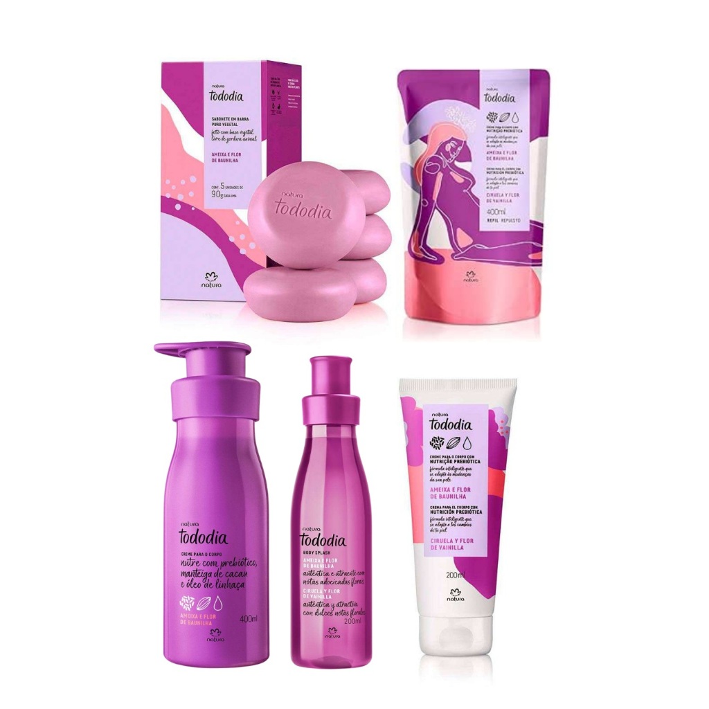 AMEIXA E FLOR DE BAUNILHA NATURA - BODY SPLASH, HIDRATANTE, REFIL HIDRATANTE E SABONETE