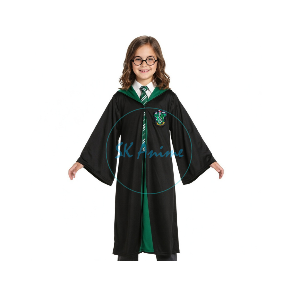MANTO + GRAVATA  + ÓCULOS Harry Potter Sonserina Adulto e Infantil