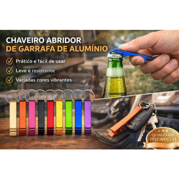 Chaveiro abridor de garrafa de metal / latinha / bar / festa / cozinha / presente