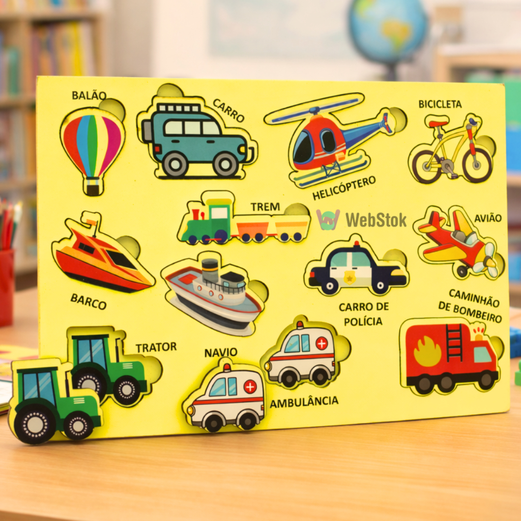 Brinquedo Didático Coordenação Motora Quebra Cabeça Encaixe Veículos Divertidos 12pçs Autismo em Oferta na Shopee