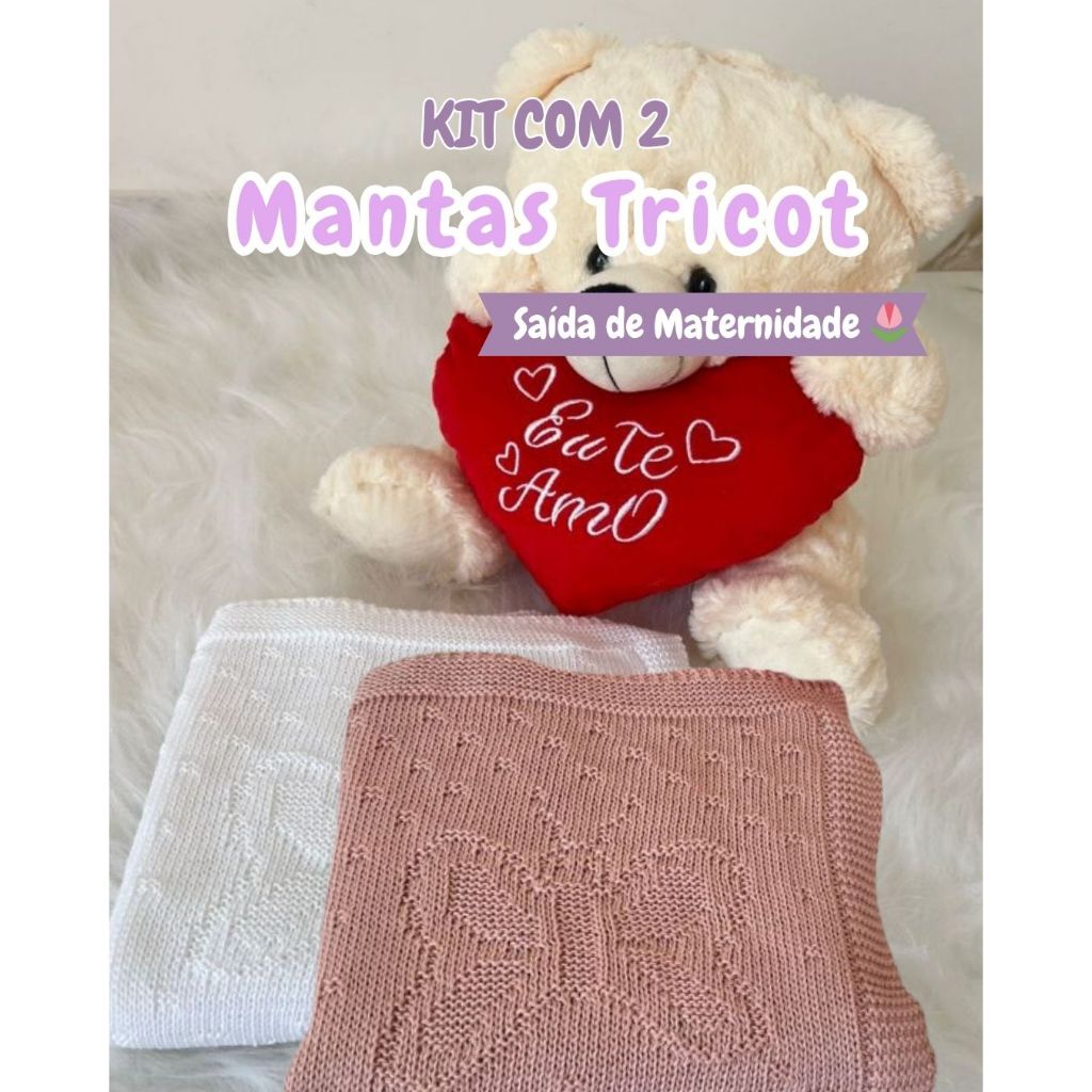 Kit 2 Cobertores Tricot Borboleta Bebê Saída de Maternidade Mantas Aconchegantes Menina e Menino