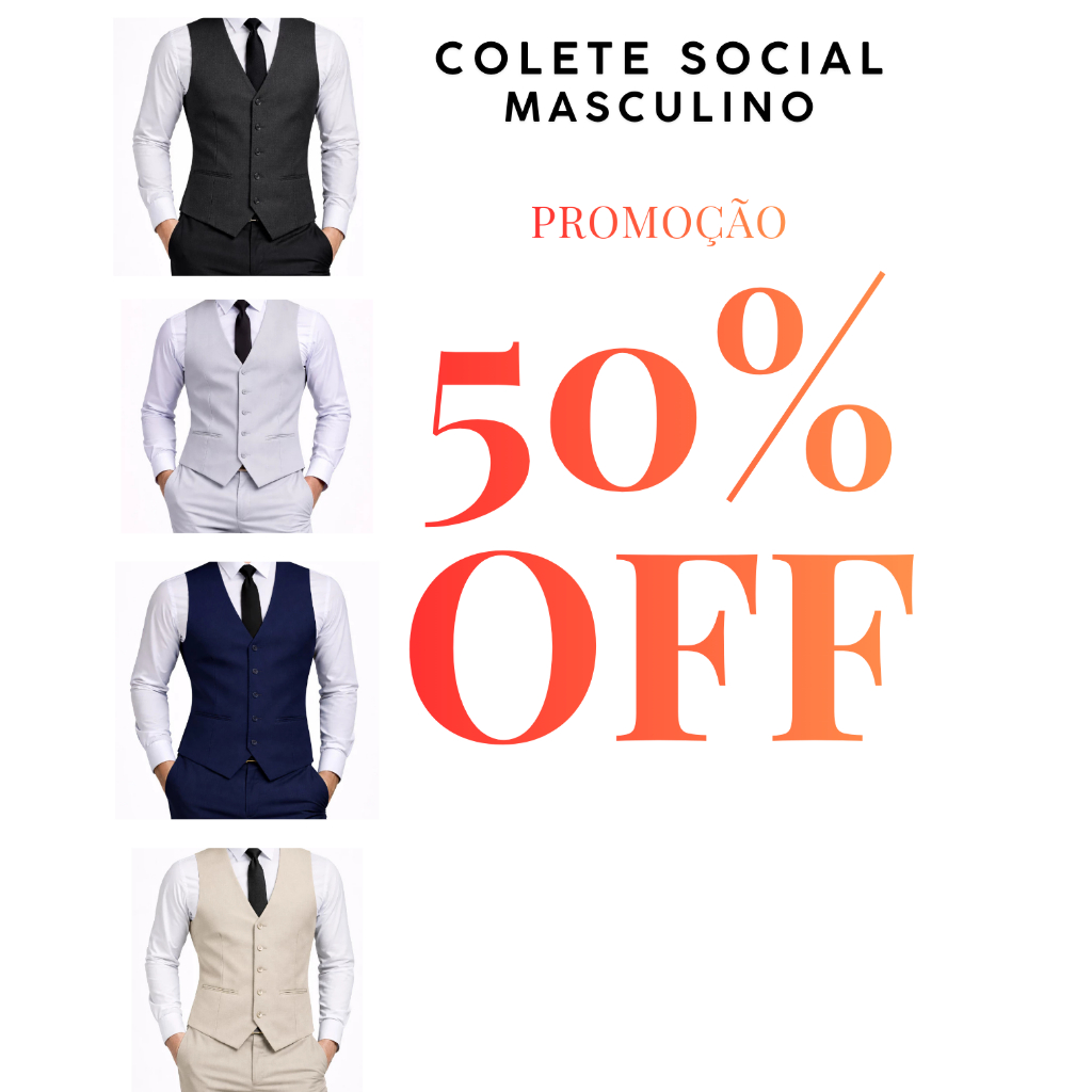 Colete Social Masculino Alto Padrão Diversas Cores Bege Azul Preto Cinza Formatura Casamento Eventos