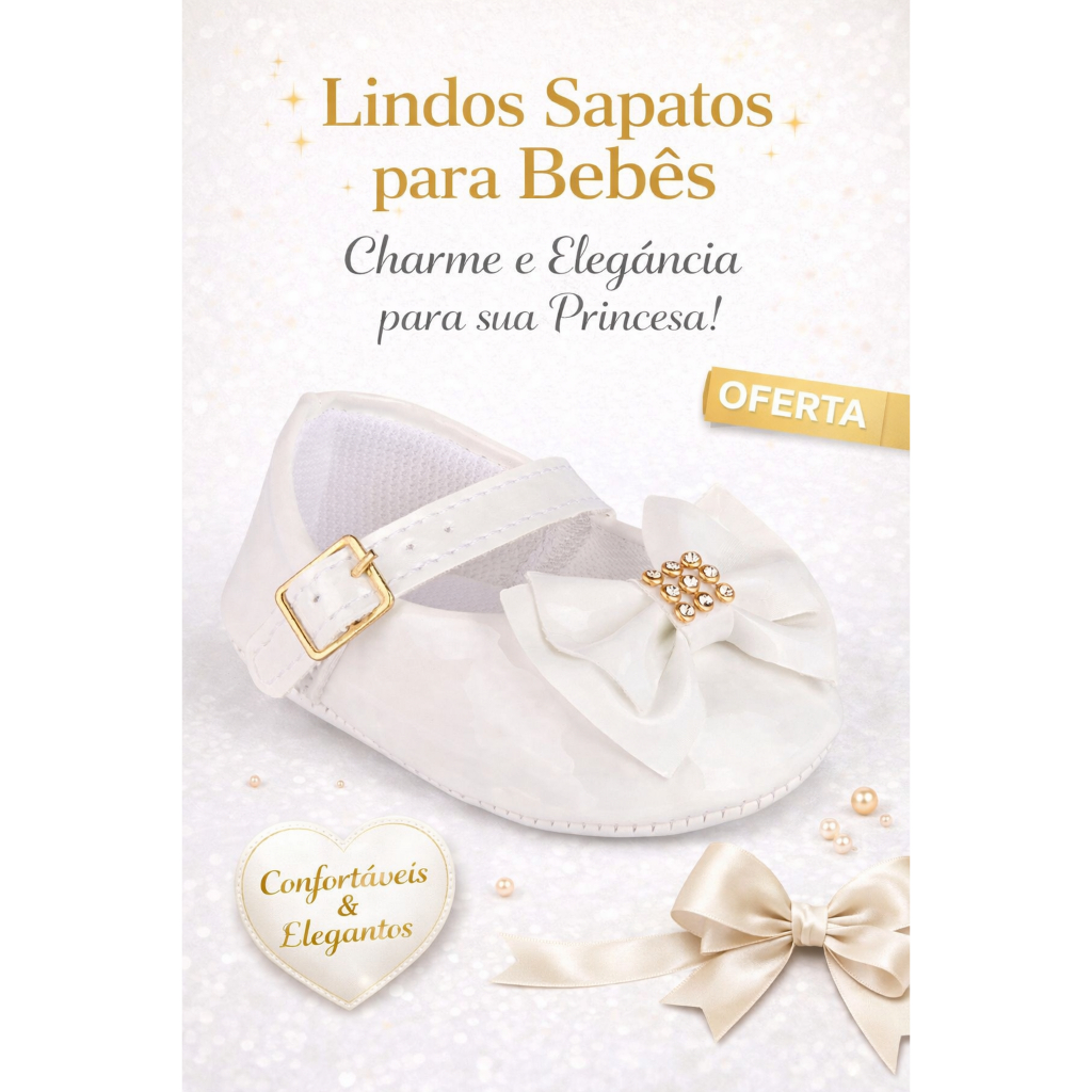 Sapatilha para Batizado Branca Verniz com Laço e Strass Encanto Baby Nº 13 ao 18 Infantil Feminina