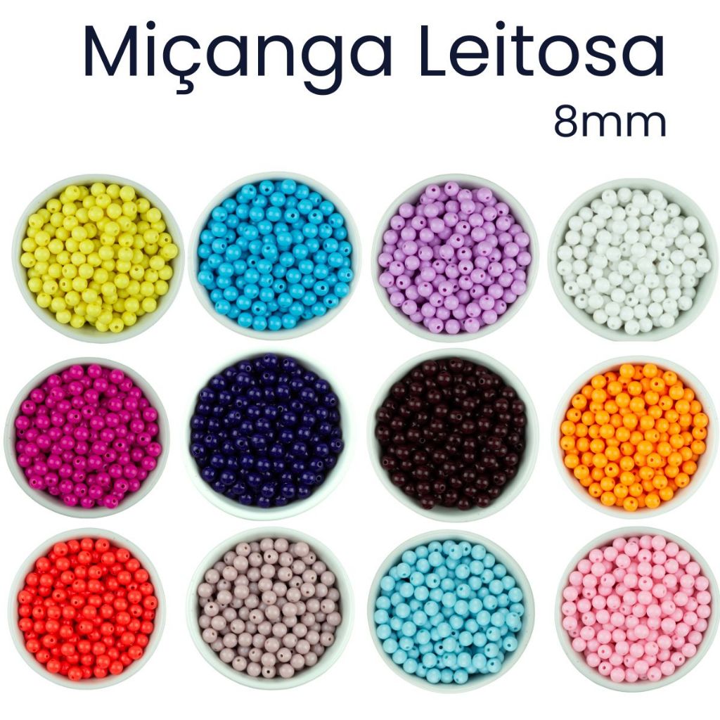 Miçanga Bola Lisa Leitosa 190 a 760 Peças de 8mm Bolinha Missanga Artesanato